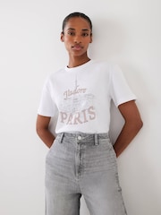 Mint Velvet White Cotton Graphic T-Shirt - Image 3 of 8