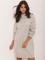 Mint Velvet Grey Knit Bow Jumper Dress - Image 3 of 8