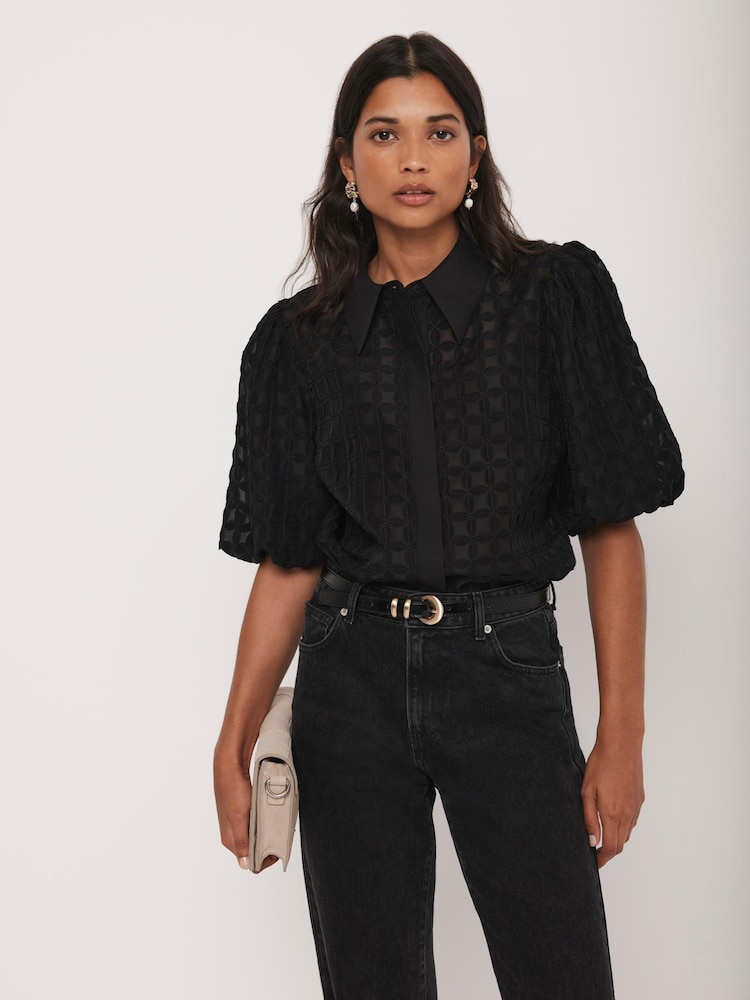 Mint Velvet Black Petal Detail Shirt - Image 1 of 7