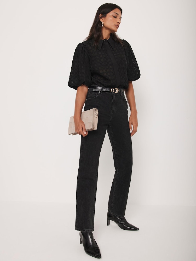 Mint Velvet Black Petal Detail Shirt - Image 2 of 7 Mint Velvet Black Petal Detail Shirt - Image 2 of 7