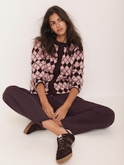 Mint Velvet Pink Wool Blend Argyle Knit Cardigan - Image 1 of 8