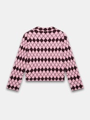 Mint Velvet Pink Wool Blend Argyle Knit Cardigan - Image 8 of 8