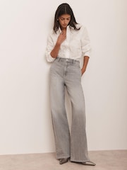 Mint Velvet Grey Washed Wide Jeans - Image 1 of 7