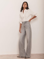 Mint Velvet Grey Washed Wide Jeans - Image 2 of 7