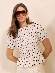 Friends Like These Chocolate Spot Short Sleeve Smocked Top - Image 1 of 5