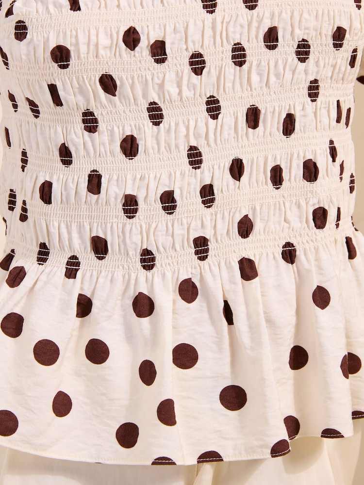 Friends Like These Chocolate Spot Short Sleeve Smocked Top - Image 2 of 5