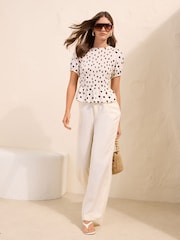 Friends Like These Chocolate Spot Short Sleeve Smocked Top - Image 4 of 5