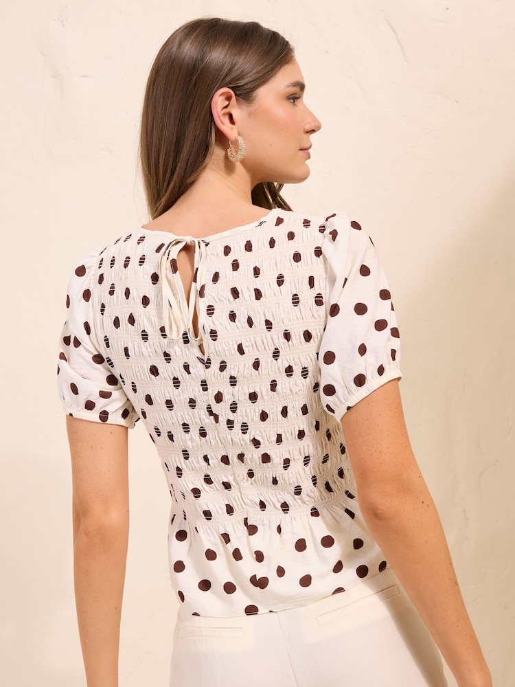Friends Like These Chocolate Spot Short Sleeve Smocked Top - Image 5 of 5