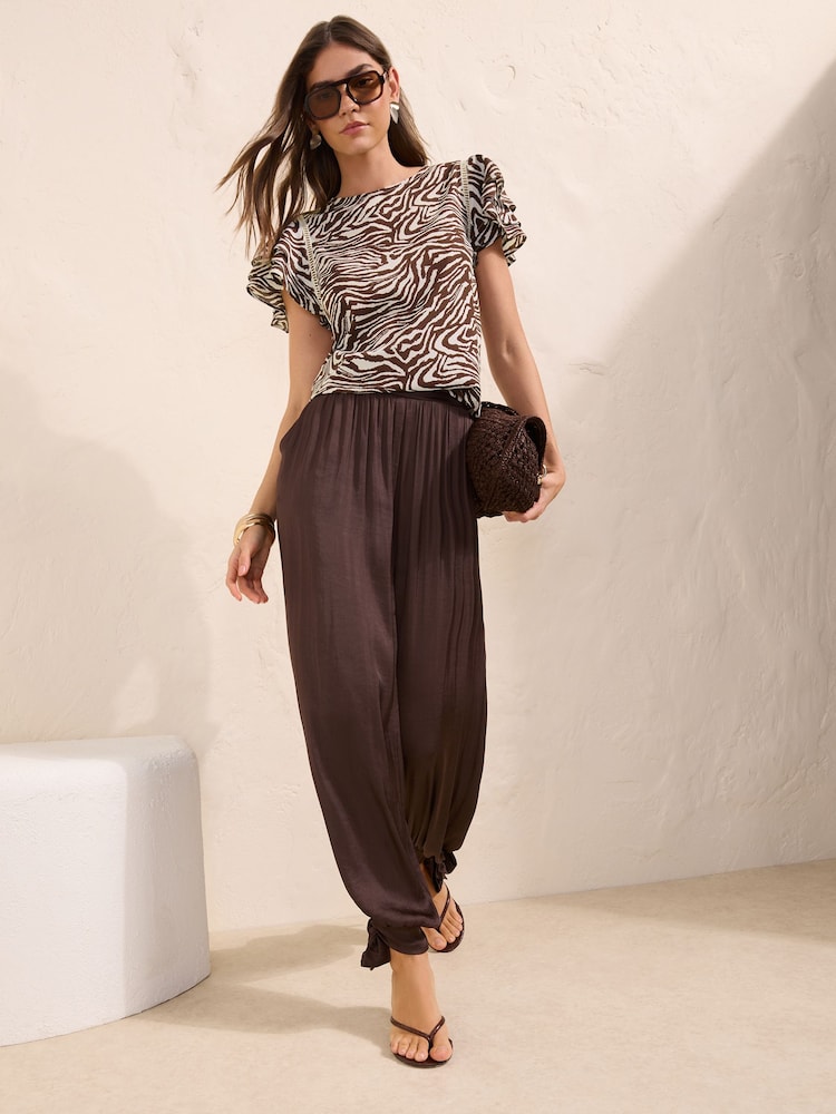Friends Like These Brown Zebra Angel Sleeve Ruffle Blouse - Image 2 of 4