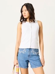 FatFace Rosa White Button Ribbed Vest - Image 1 of 7