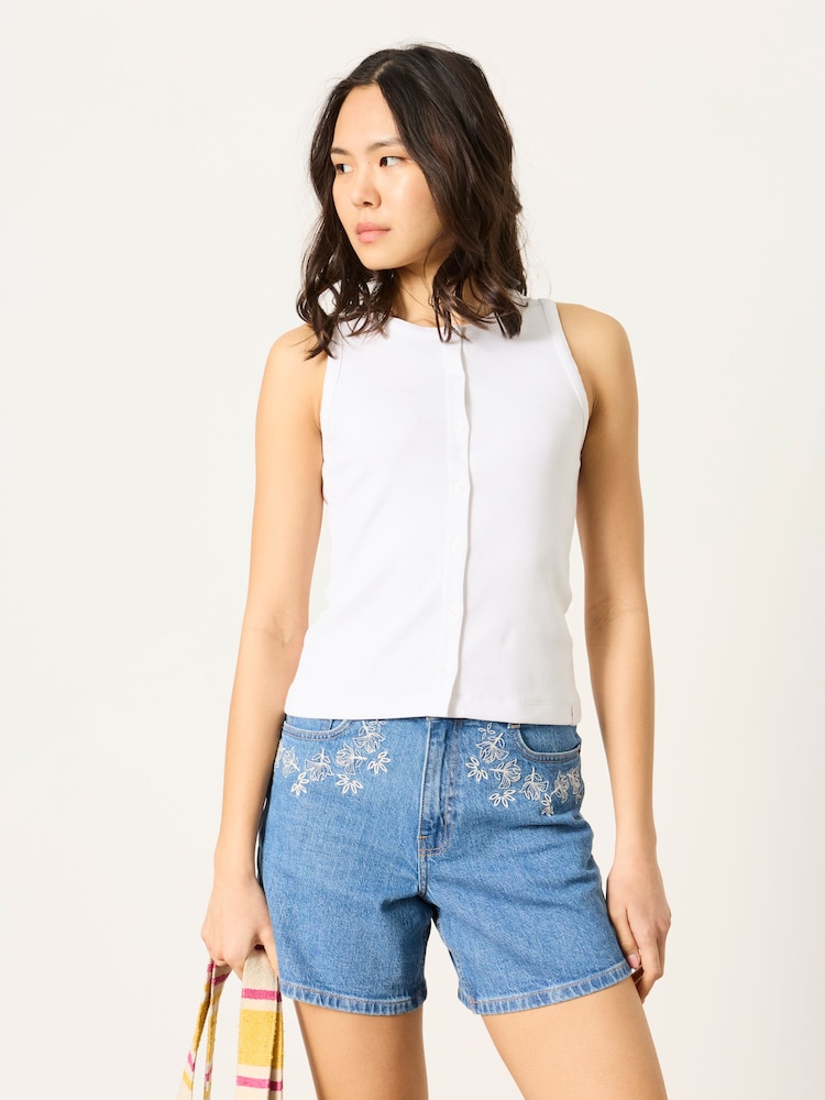 FatFace Rosa White Button Ribbed Vest - Image 1 of 7