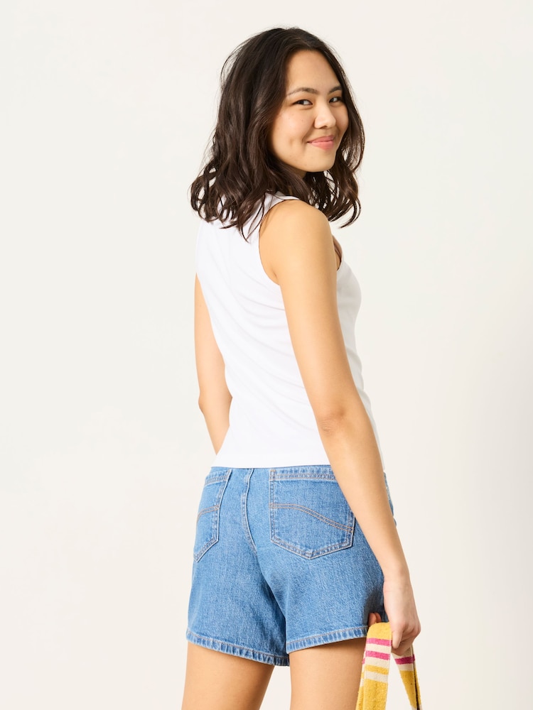 FatFace Rosa White Button Ribbed Vest - Image 2 of 7