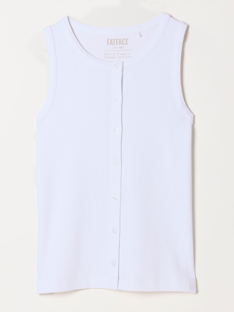 FatFace Rosa White Button Ribbed Vest - Image 7 of 7
