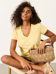 FatFace Demi Yellow V Neck T Shirt - Image 4 of 6