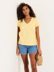 FatFace Demi Yellow V Neck T Shirt - Image 5 of 6
