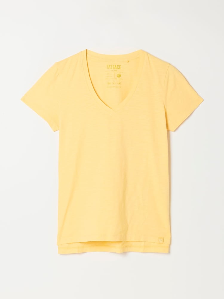 FatFace Demi Yellow V Neck T Shirt - Image 6 of 6