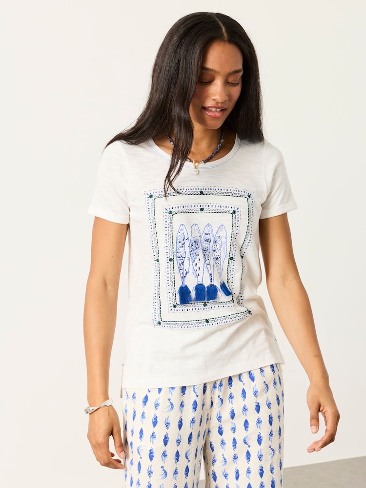 FatFace Natalie Ivory Sardines Graphic T Shirt - Image 2 of 7