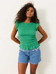 FatFace Betty Green Shirred Top - Image 1 of 7
