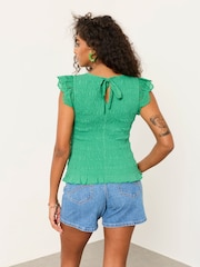 FatFace Betty Green Shirred Top - Image 2 of 7