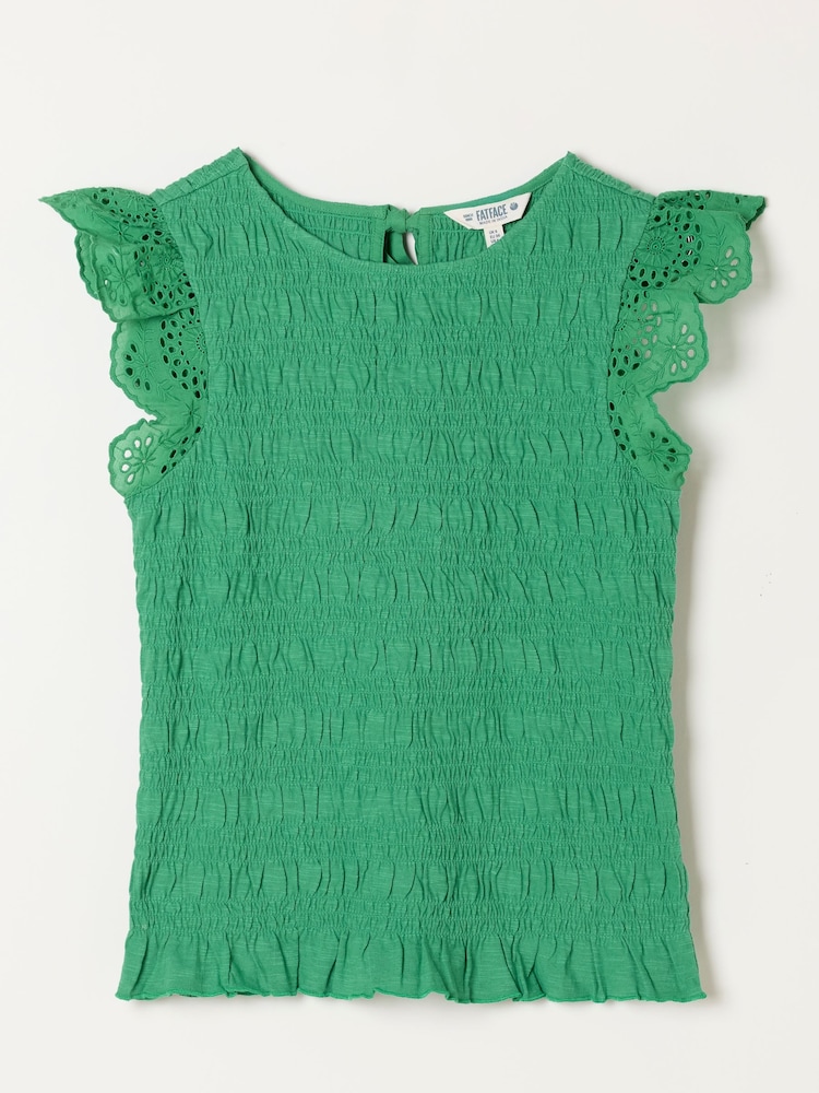 FatFace Betty Green Shirred Top - Image 7 of 7