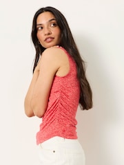 FatFace Ruby Red Coral Texture Ruched Sleeveless Tank - Image 3 of 6
