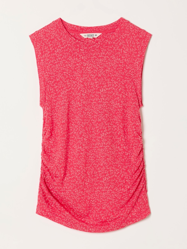 FatFace Ruby Red Coral Texture Ruched Sleeveless Tank - Image 6 of 6