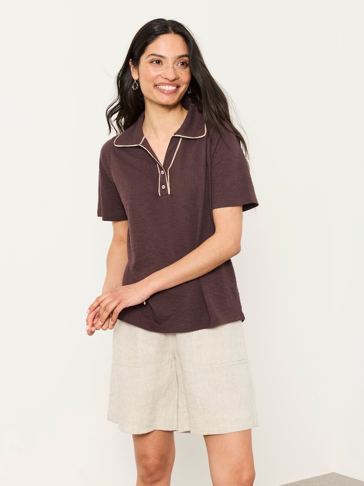 FatFace Paige Chocolate Brown Short Sleeve Jersey Shirt - Image 1 of 5