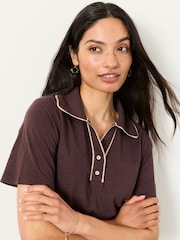 FatFace Paige Chocolate Brown Short Sleeve Jersey Shirt - Image 3 of 5