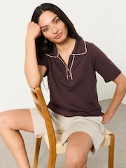 FatFace Paige Chocolate Brown Short Sleeve Jersey Shirt - Image 4 of 5