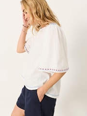 FatFace Faye White Flutter Sleeve Top - Image 1 of 6