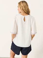 FatFace Faye White Flutter Sleeve Top - Image 3 of 6
