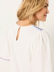 FatFace Faye White Flutter Sleeve Top - Image 4 of 6
