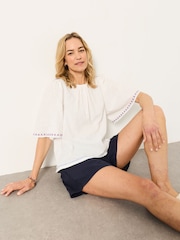 FatFace Faye White Flutter Sleeve Top - Image 5 of 6