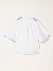 FatFace Faye White Flutter Sleeve Top - Image 6 of 6
