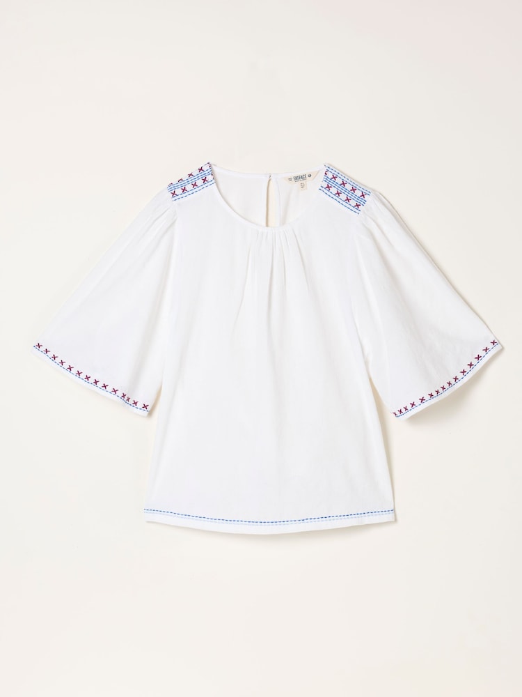 FatFace Faye White Flutter Sleeve Top - Image 6 of 6