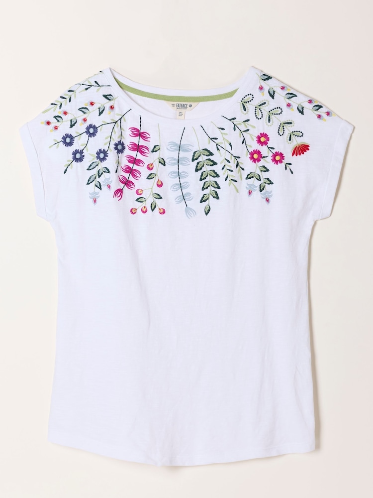 Elfenbein - FatFace Floral Embroidered T-Shirt - Bild 6 von 6