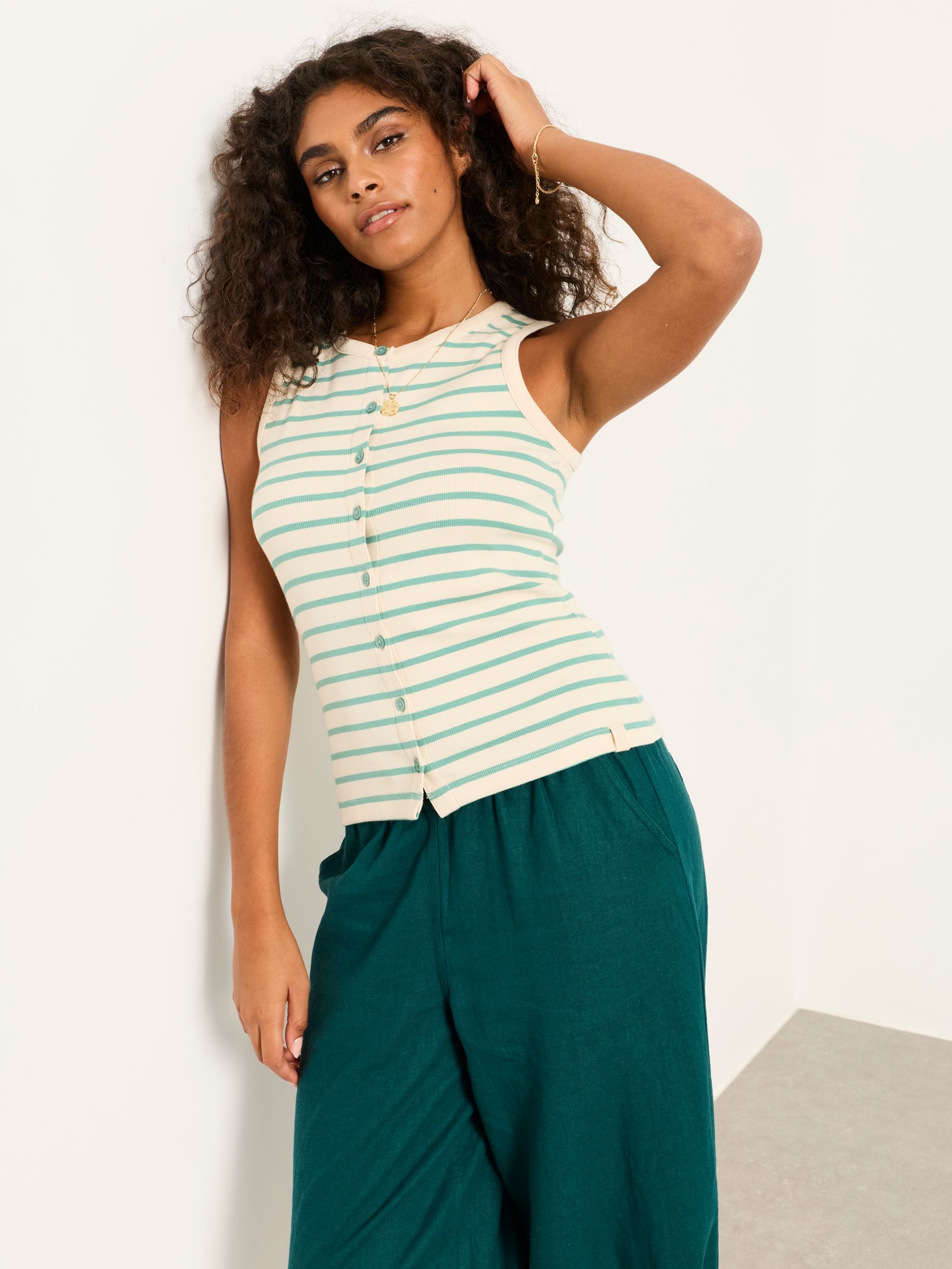 トップス enof pear skin vest ecru Buy FatFace Rosa Green/Ecru Stripe Button Ribbed Vest from the