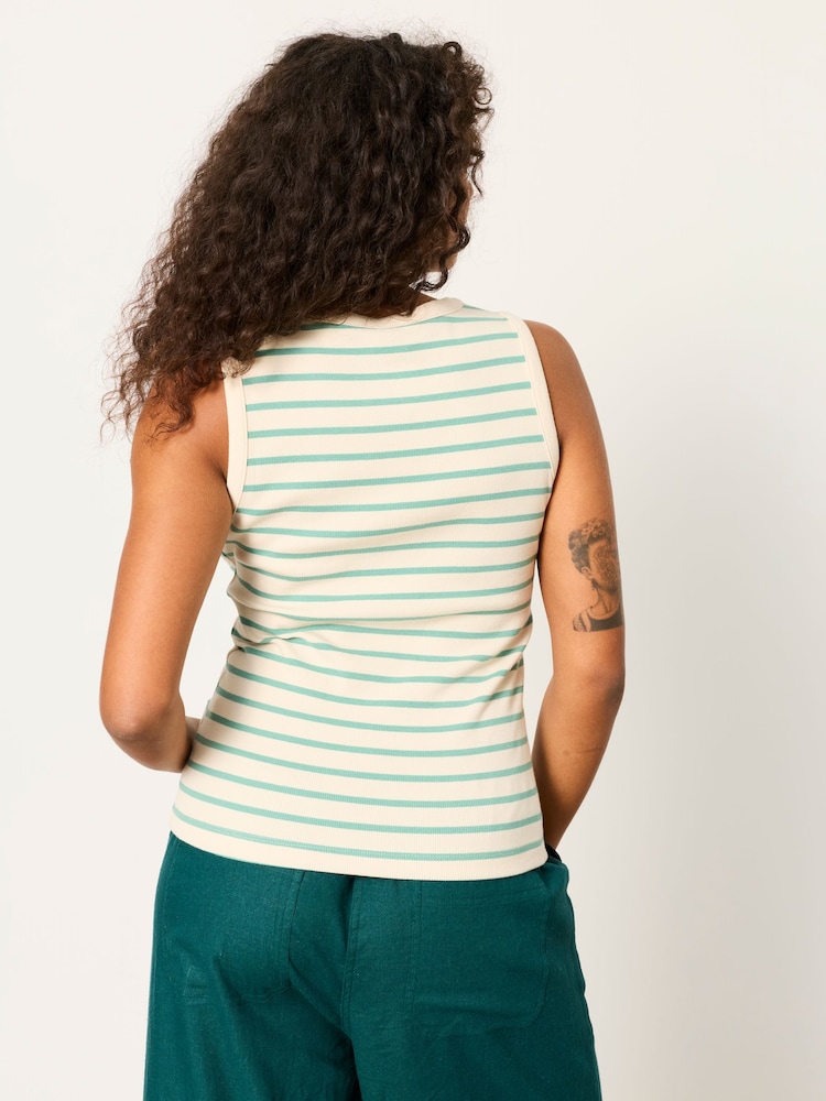 FatFace Rosa Green/Ecru Stripe Button Ribbed Vest - Image 2 of 6
