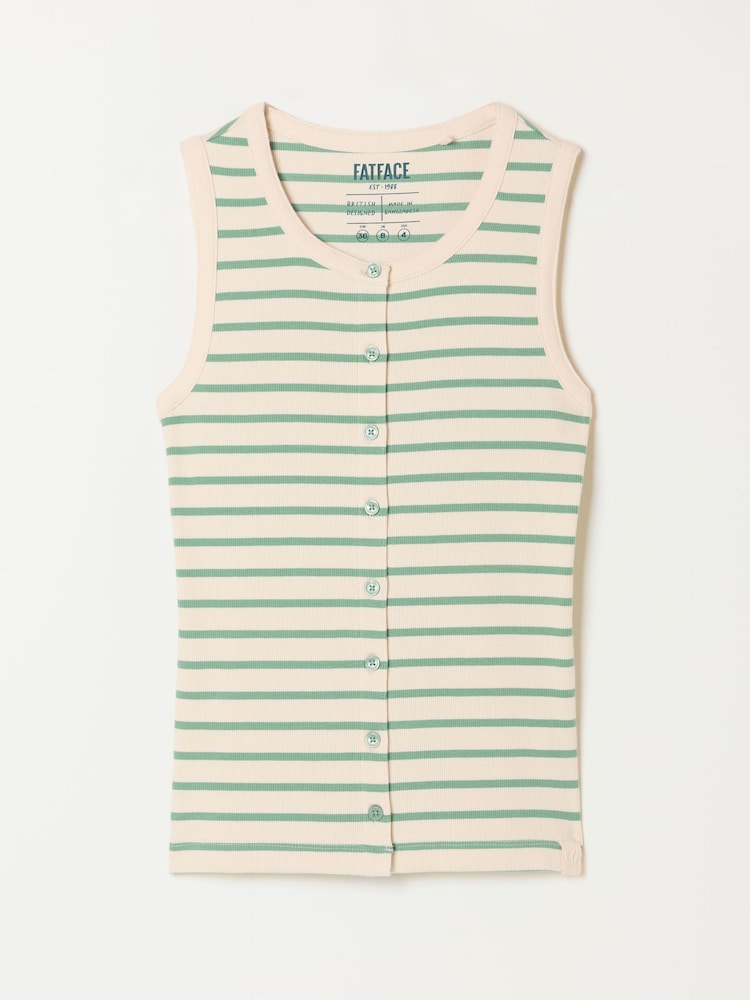 FatFace Rosa Green/Ecru Stripe Button Ribbed Vest - Image 6 of 6