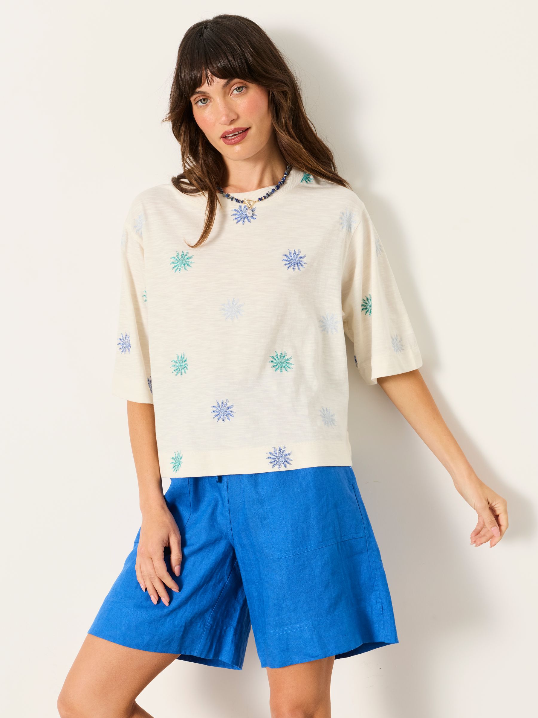 Fat Face Ivory Fatface Kate Sun Embroidered T Shirt