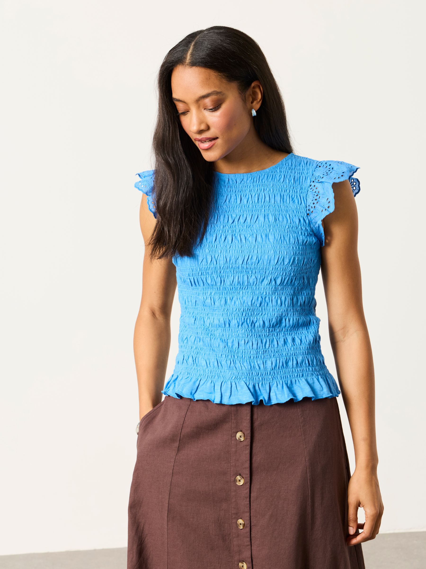 Fat Face Women's Blue Fatface Betty Shirred Top