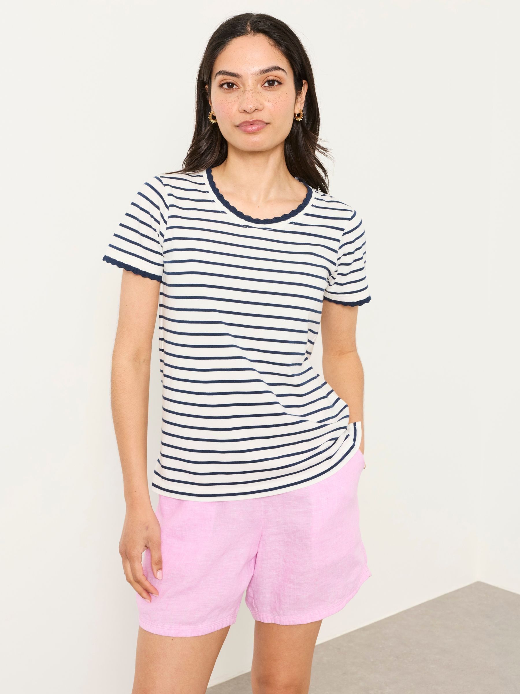 Fat Face - Women's T-Shirt - Scalloped Edge - Ivory - Cotton