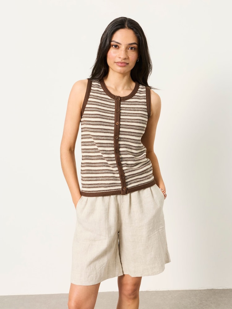 FatFace Rosa Chocolate Brown Textured Stripe Waistcoat - Image 1 of 6 FatFace Rosa Chocolate Brown Textured Stripe Waistcoat - Image 1 of 6
