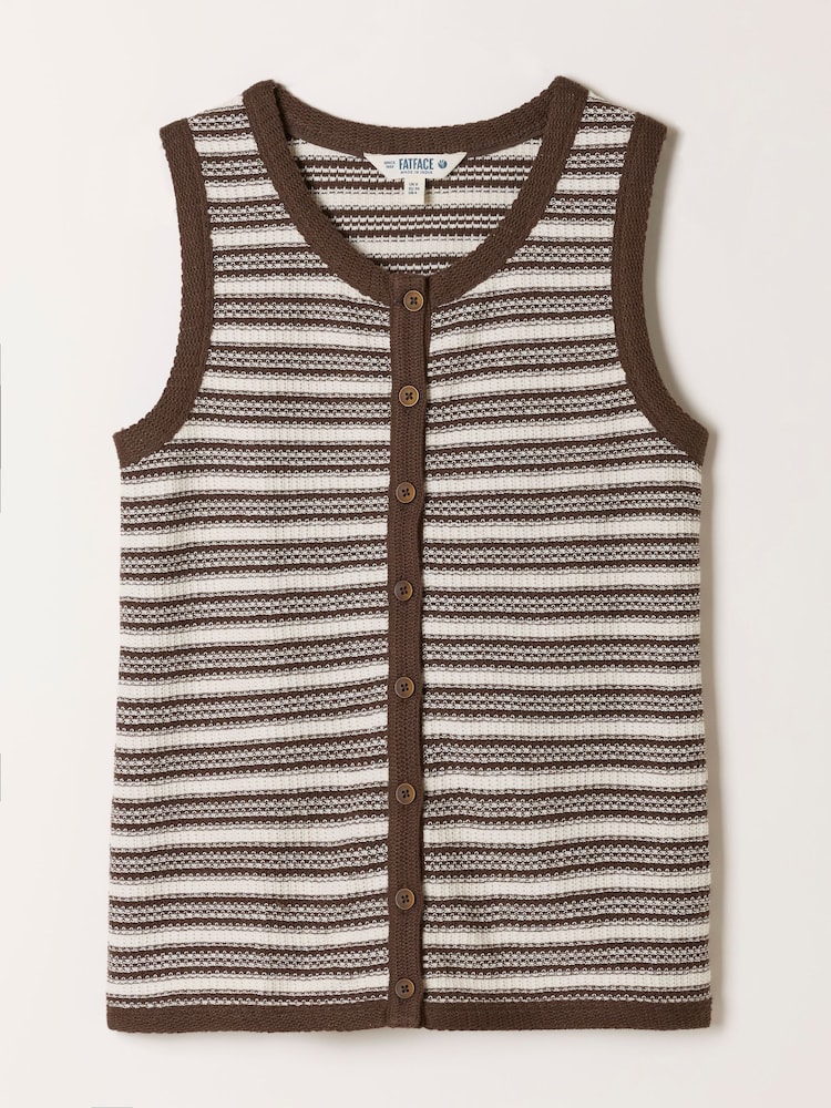 FatFace Rosa Chocolate Brown Textured Stripe Waistcoat - Image 6 of 6 FatFace Rosa Chocolate Brown Textured Stripe Waistcoat - Image 6 of 6