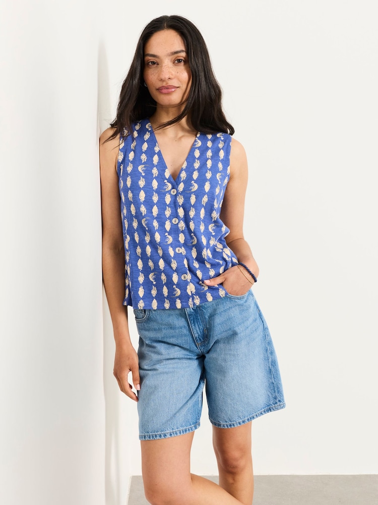 FatFace Joni Blue Linear Shells Jersey Waistcoat - Image 1 of 5