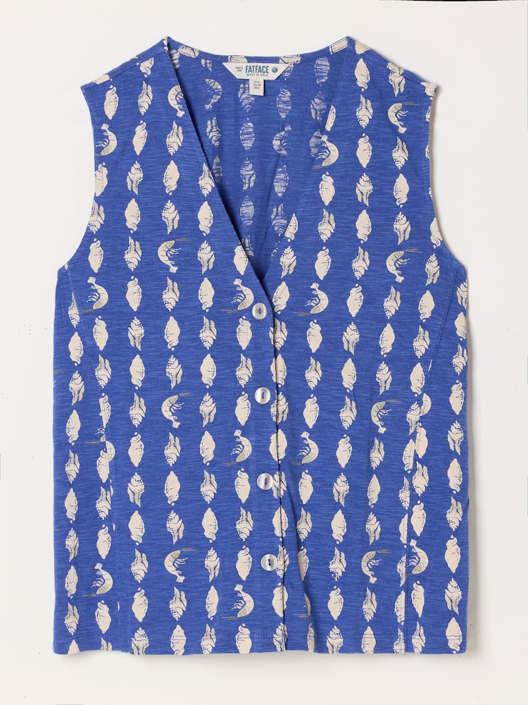 FatFace Joni Blue Linear Shells Jersey Waistcoat - Image 5 of 5