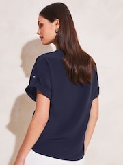 Lipsy Navy Blue Utility V-Neck Short Roll Sleeve Top - Image 2 of 4