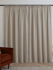 Furn Natural Soft Chenille 100% Blackout Pencil Pleat Curtains - Image 3 of 8