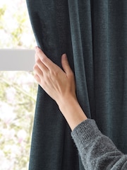 Furn Navy Soft Chenille Lined Eyelet Curtains - Image 3 of 7