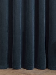 Furn Navy Soft Chenille Lined Eyelet Curtains - Image 6 of 7